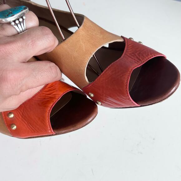 Sigerson Morrison heels size 9 colorblock orange wood Scandinavian studded MCM - Picture 10 of 12